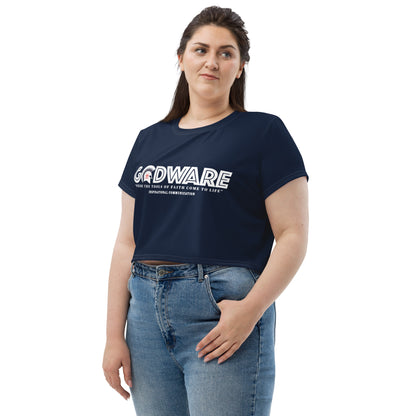 Godware Logo Stretchy Crop Top T-Shirt - Navy