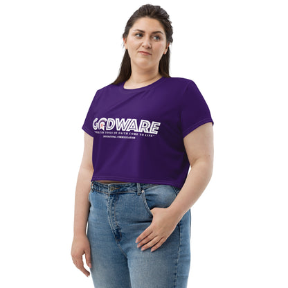 Godware Logo Stretchy Crop Top T-Shirt - Purple