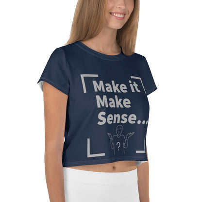 Make Sense Stretchy Crop Top T-Shirt - Navy/White