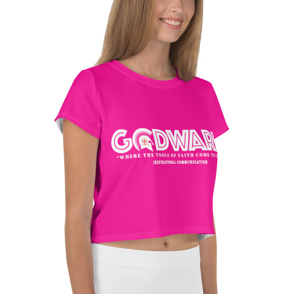 Godware Logo Stretchy Crop Top T-Shirt - Pink/White