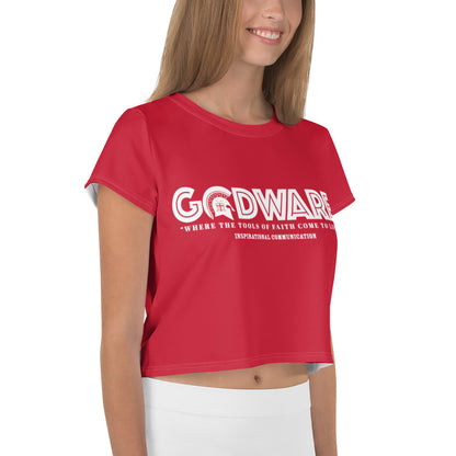 Godware Logo Stretchy Crop Top T-Shirt - Red/white