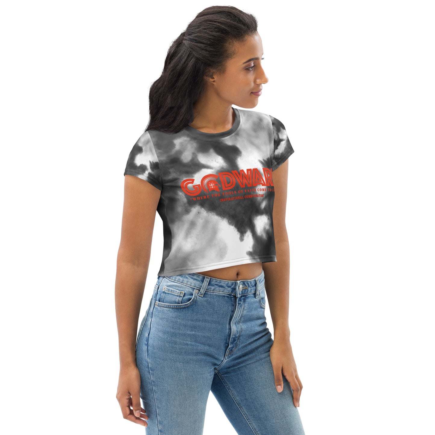 Godware Logo Stretchy Crop Top T-Shirt - Grey Multi