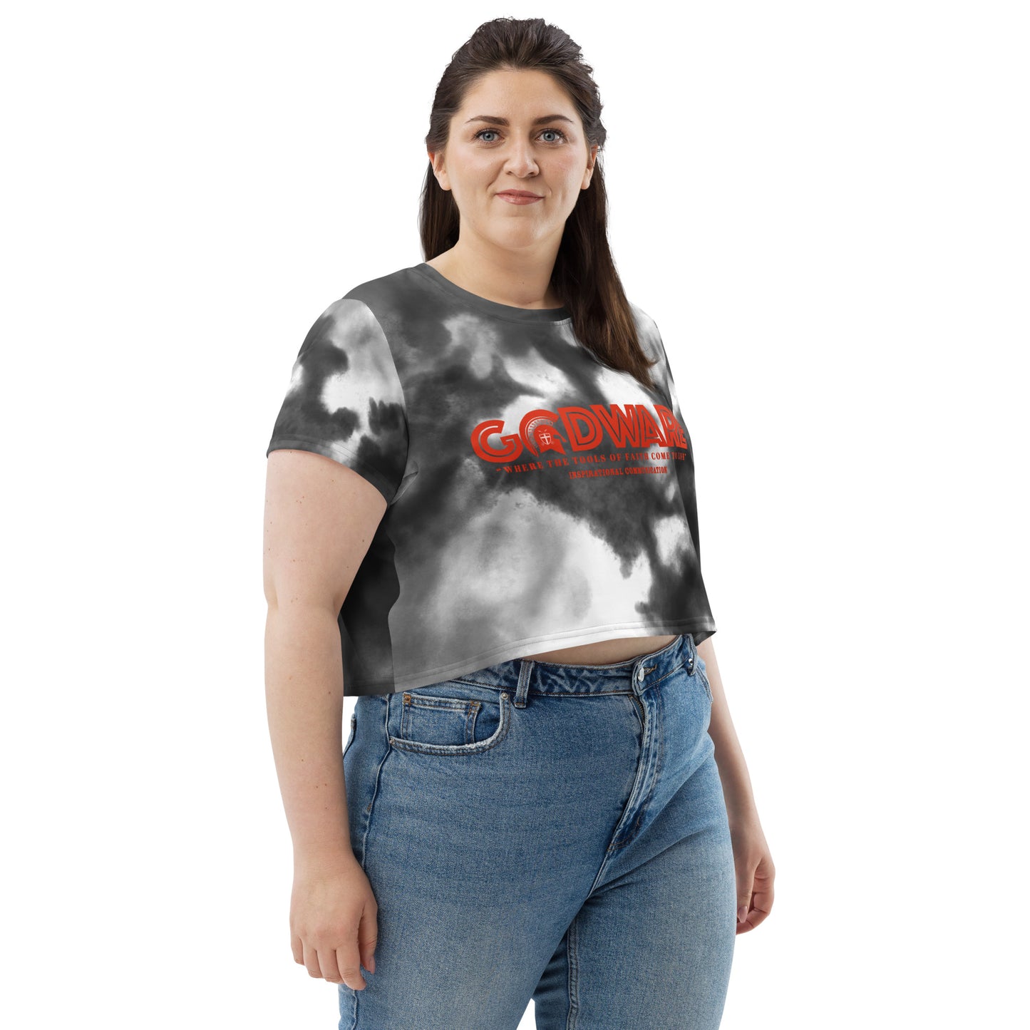 Godware Logo Stretchy Crop Top T-Shirt - Grey Multi