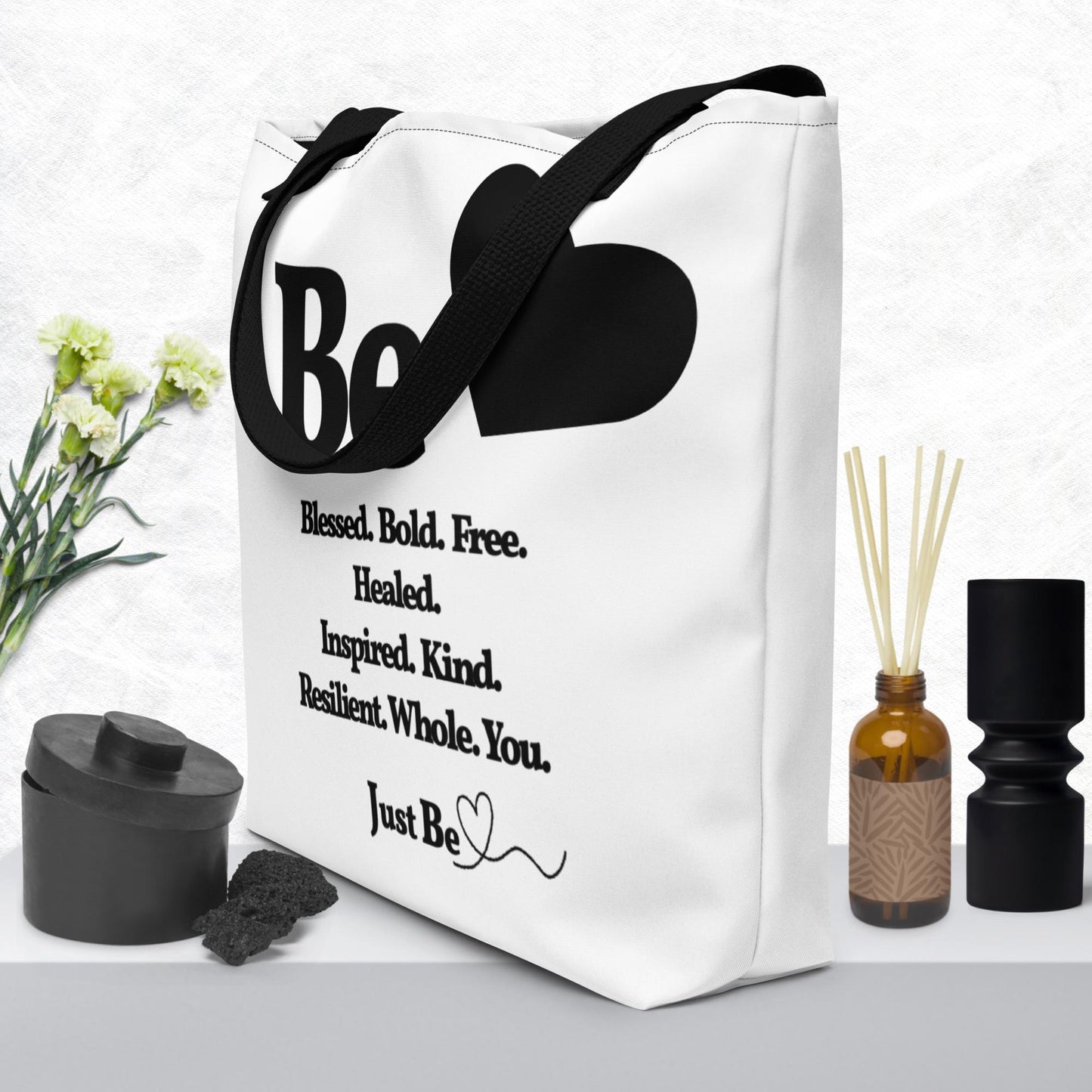 Be Inspired Large Tote Bag - White & Black