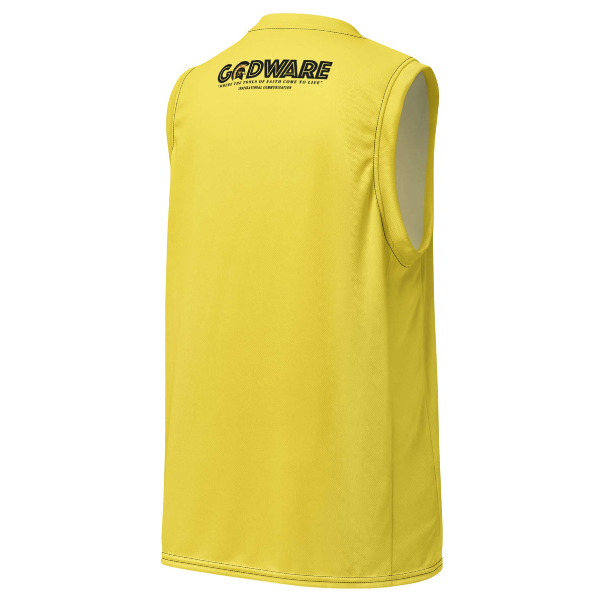 Yellow Pray Christian recycled mesh basketball jersey, back view