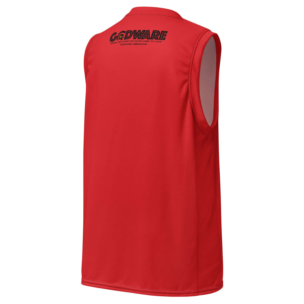 Red and black Pray Christian mesh basketball jersey, back view