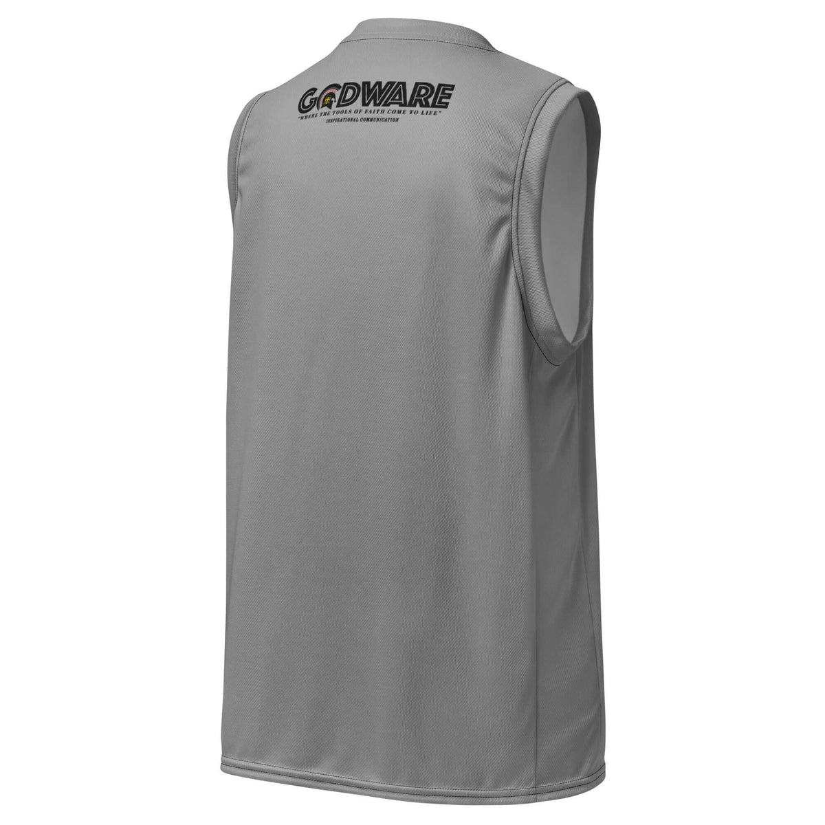 Grey Pray Christian recycled mesh basketball jersey, back view