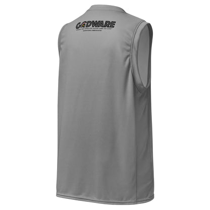 Grey Pray Christian recycled mesh basketball jersey, back view