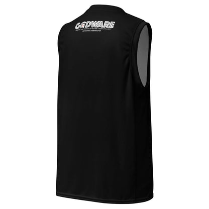 Black and white Pray Christian mesh basketball jersey, back view