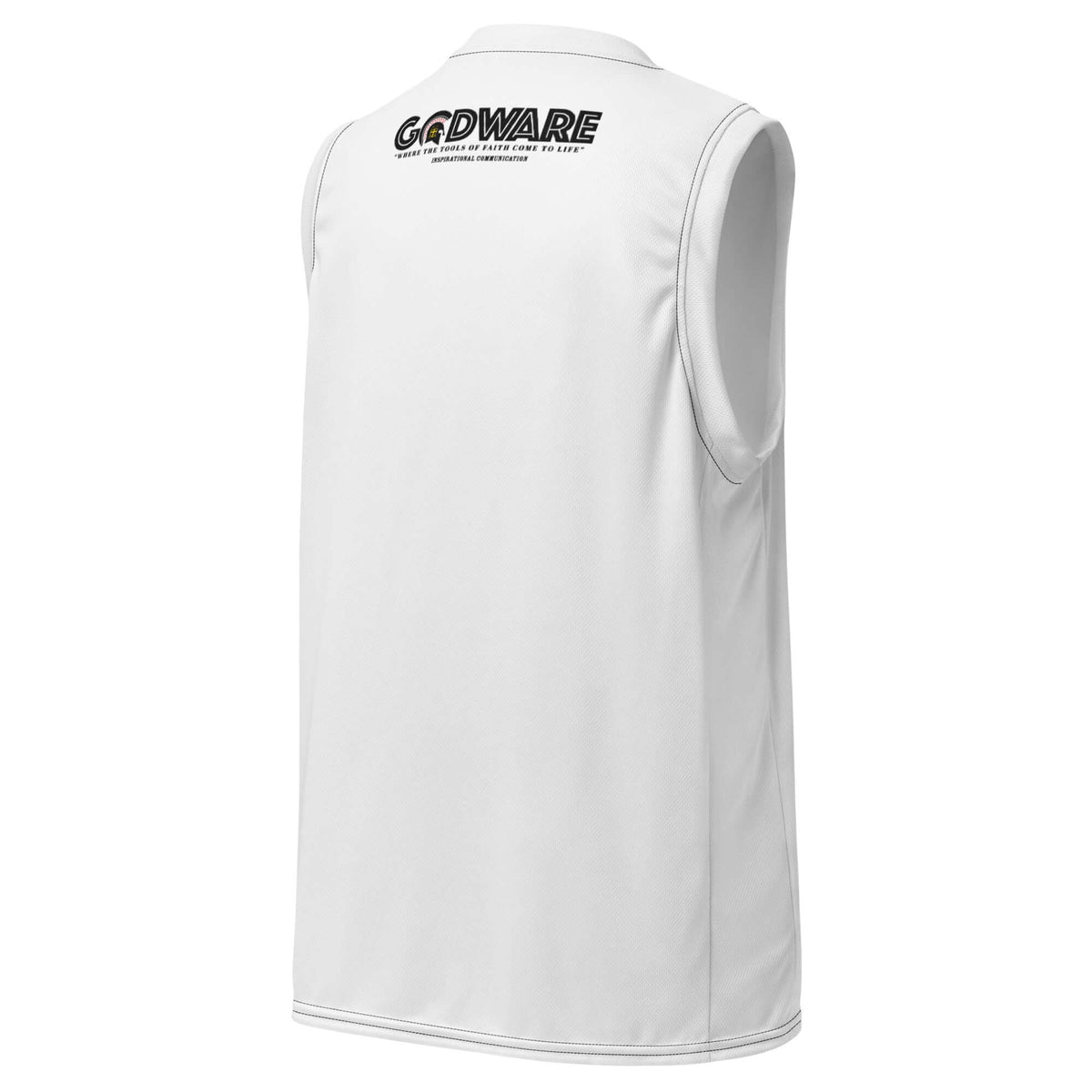  White Pray Christian recycled mesh basketball jersey, back view