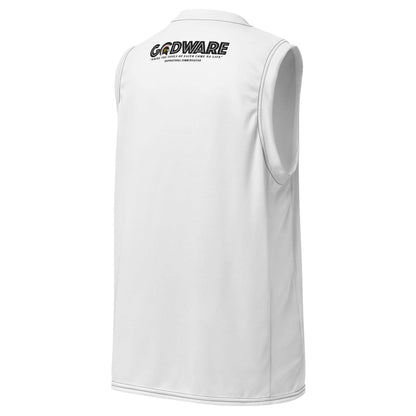  White Pray Christian recycled mesh basketball jersey, back view