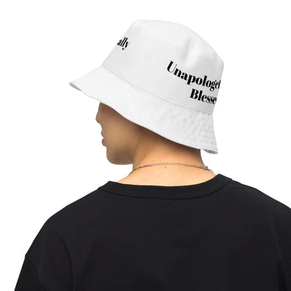 Unapologetically Blessed bucket hat - White w/Black print