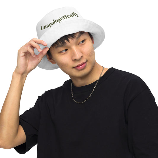 Unapologetically Blessed bucket hat - White/Military Green