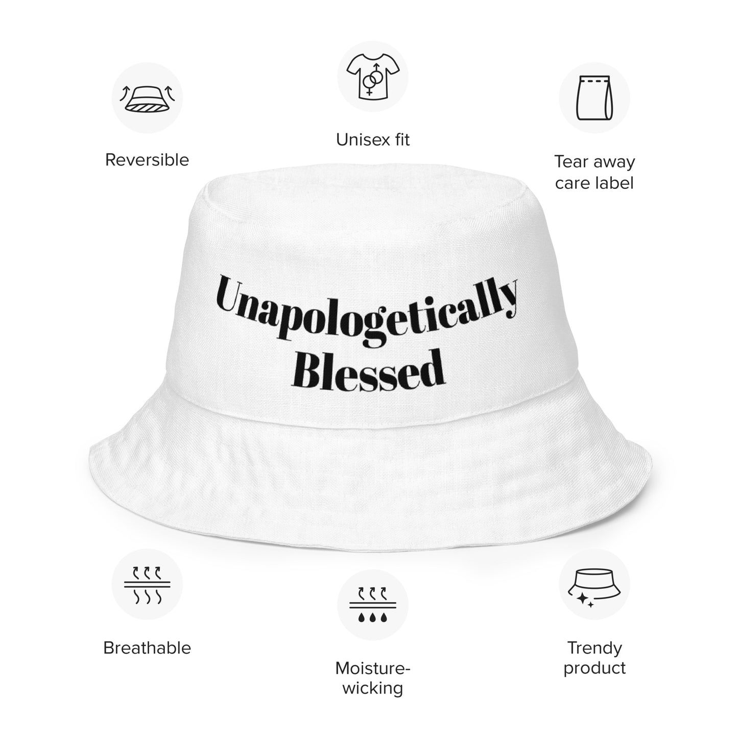 Unapologetically Blessed bucket hat - White w/Black print