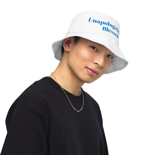 Unapologetically Blessed bucket hat - White/Blue print