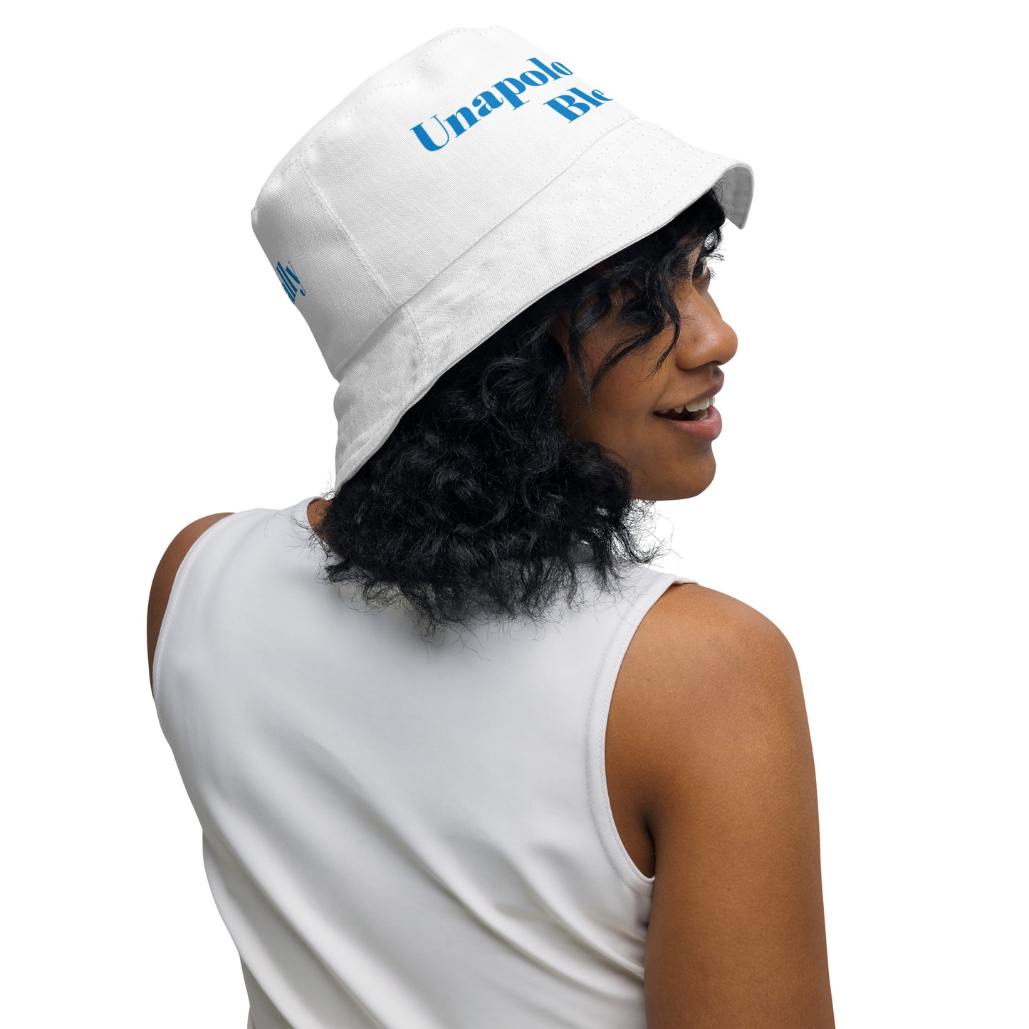 Unapologetically Blessed bucket hat - White/Blue print