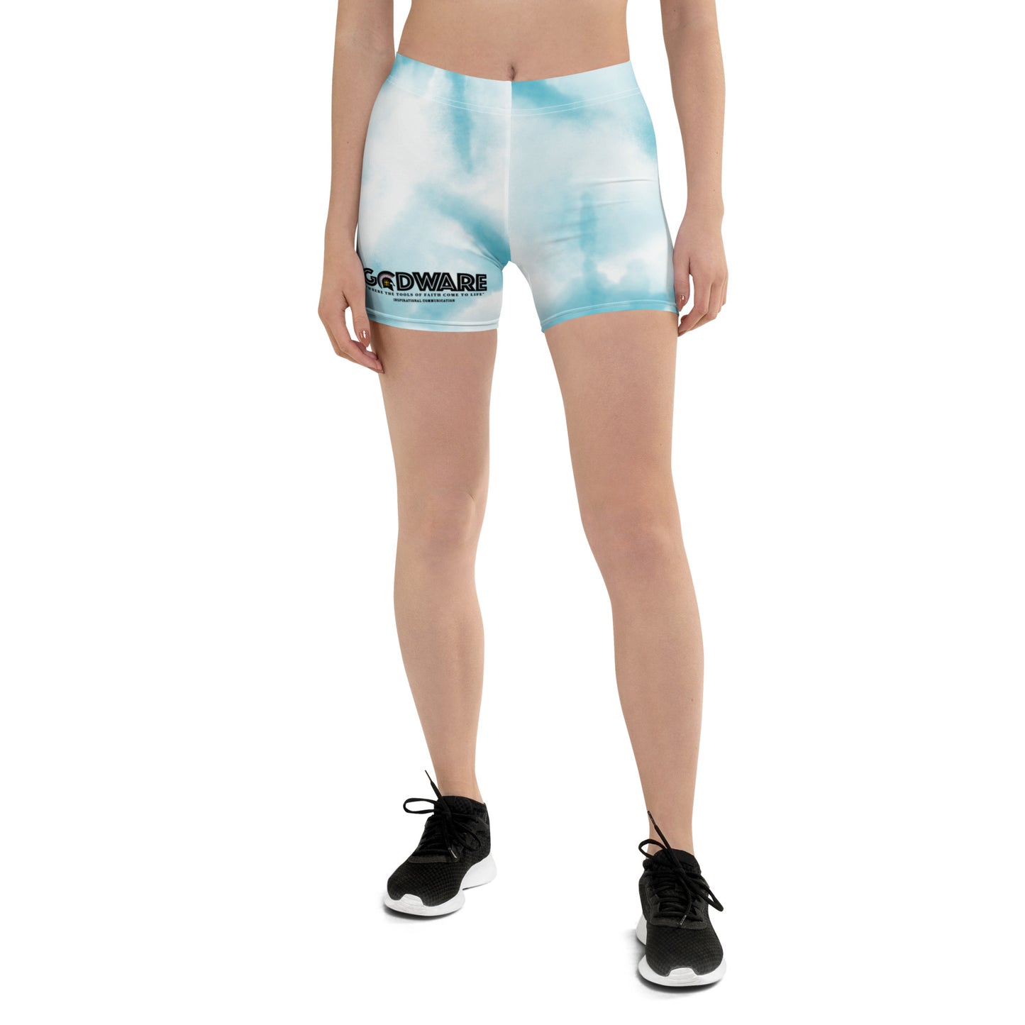 Godware Logo Stretchy Yoga Shorts - Turquoise Multi