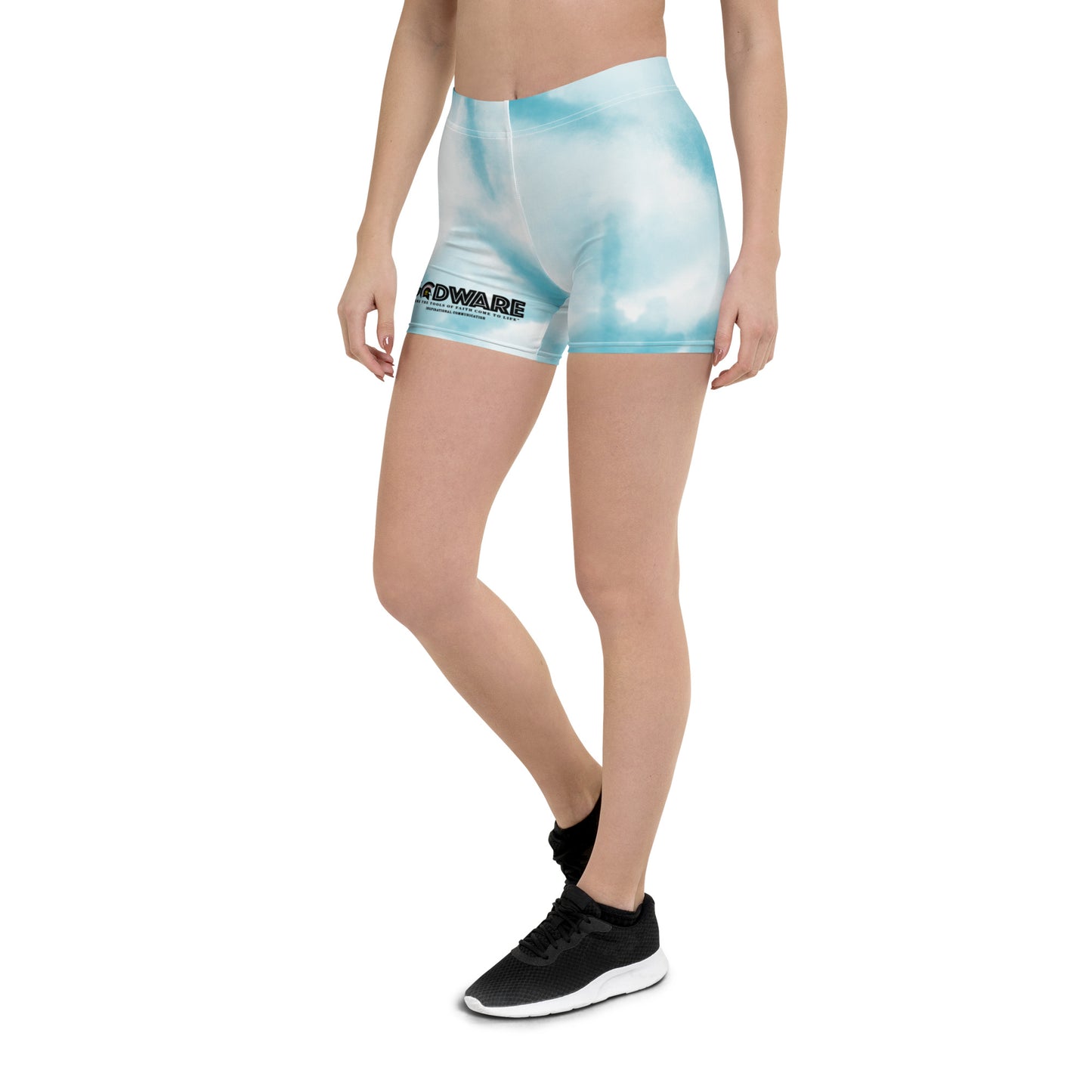 Godware Logo Stretchy Yoga Shorts - Turquoise Multi