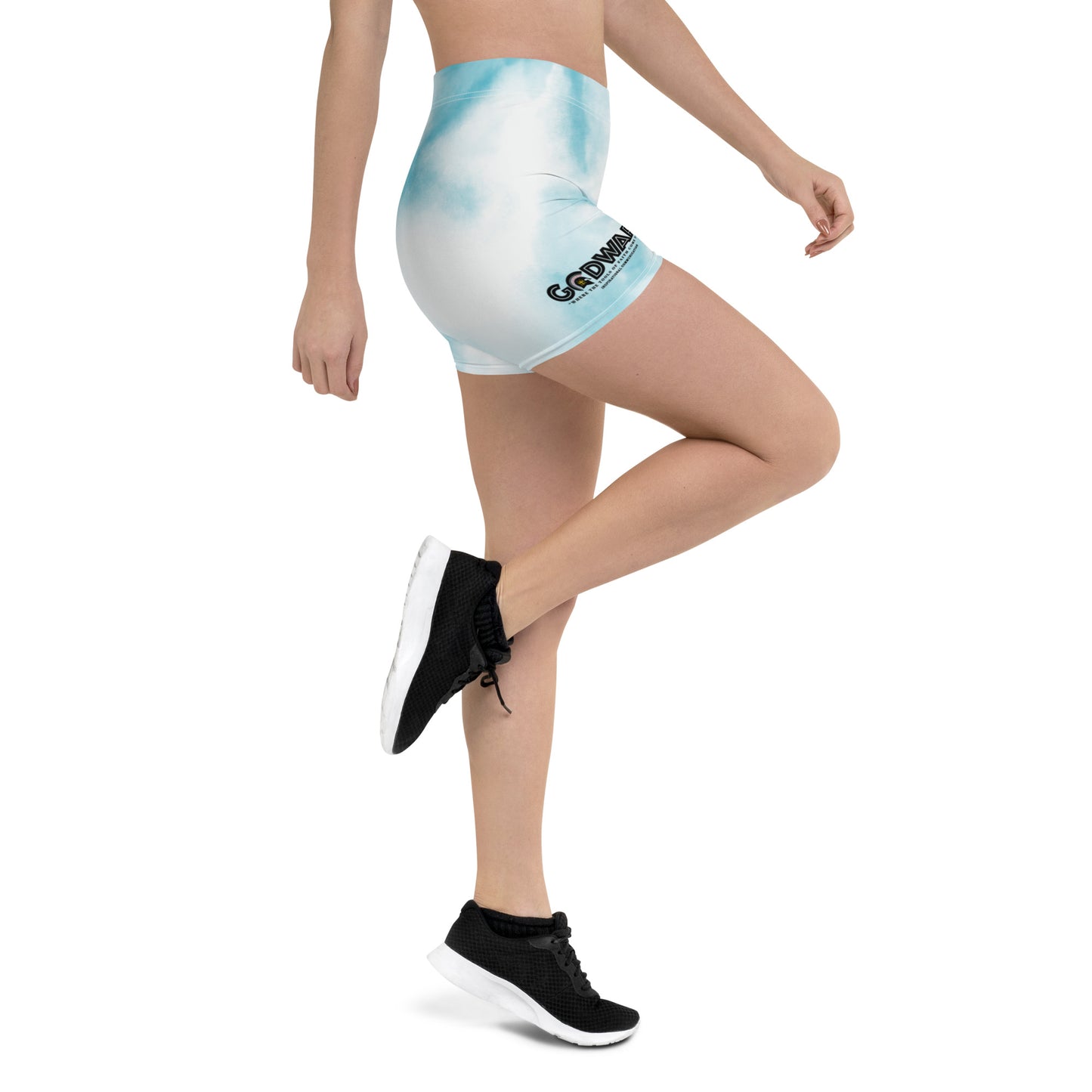 Godware Logo Stretchy Yoga Shorts - Turquoise Multi