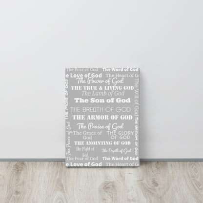 Attributes of God thin canvas wall decor - Med. Grey