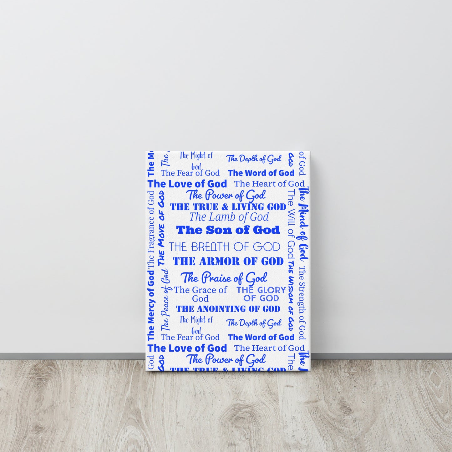 Attributes of God thin canvas wall decor  - White/Royal