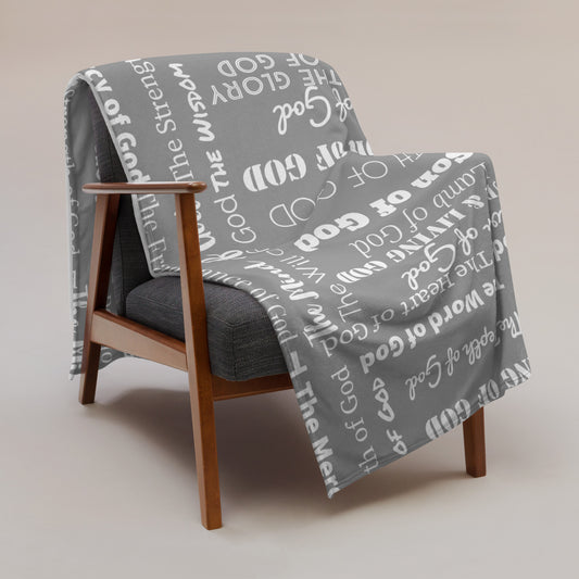 Attributes of God Velvety Soft Throw Blanket- Grey/White