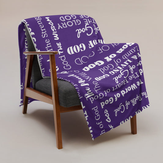 Attributes of God Velvety Soft Throw Blanket - Purple/White