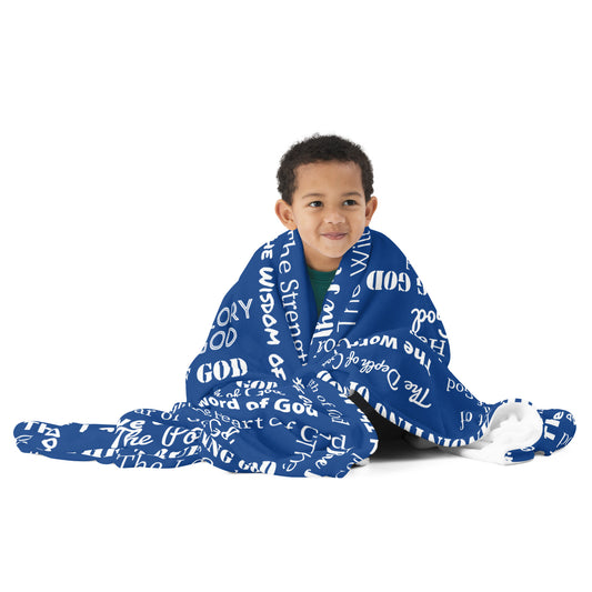 Attributes of God Velvety Soft Throw Blanket - Royal blue/white