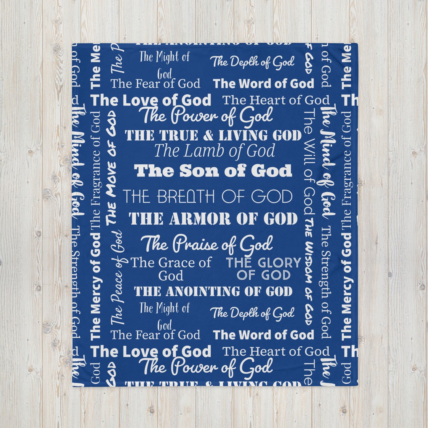 Attributes of God Velvety Soft Throw Blanket - Royal blue/white