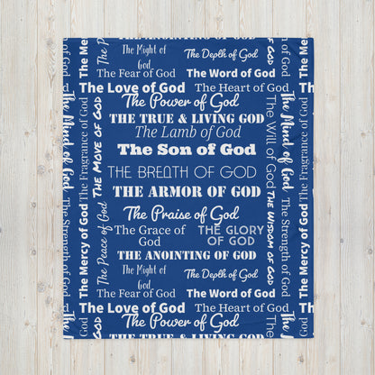 Attributes of God Velvety Soft Throw Blanket - Royal blue/white