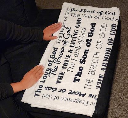 Attributes of God Inspirational Throw blanket - White/Black