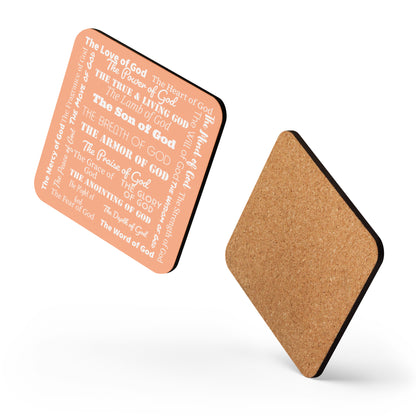 Attributes of God plastic & cork back coaster - Peach