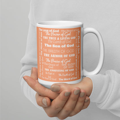 Attributes of God 15 oz Ceramic Mug - Peach/White