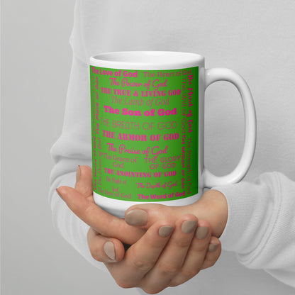 Attributes of God Pink/Green Inspirational mug