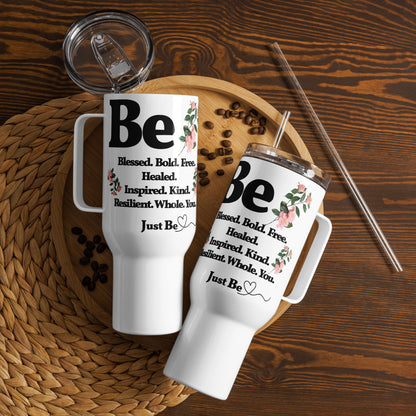 Be Inspired 40 oz Travel mug with a handle - Black rose multi