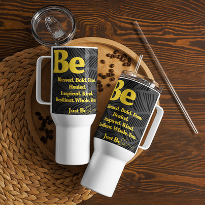 Be Inspired 40 oz Travel mug with a handle - Black & Gold