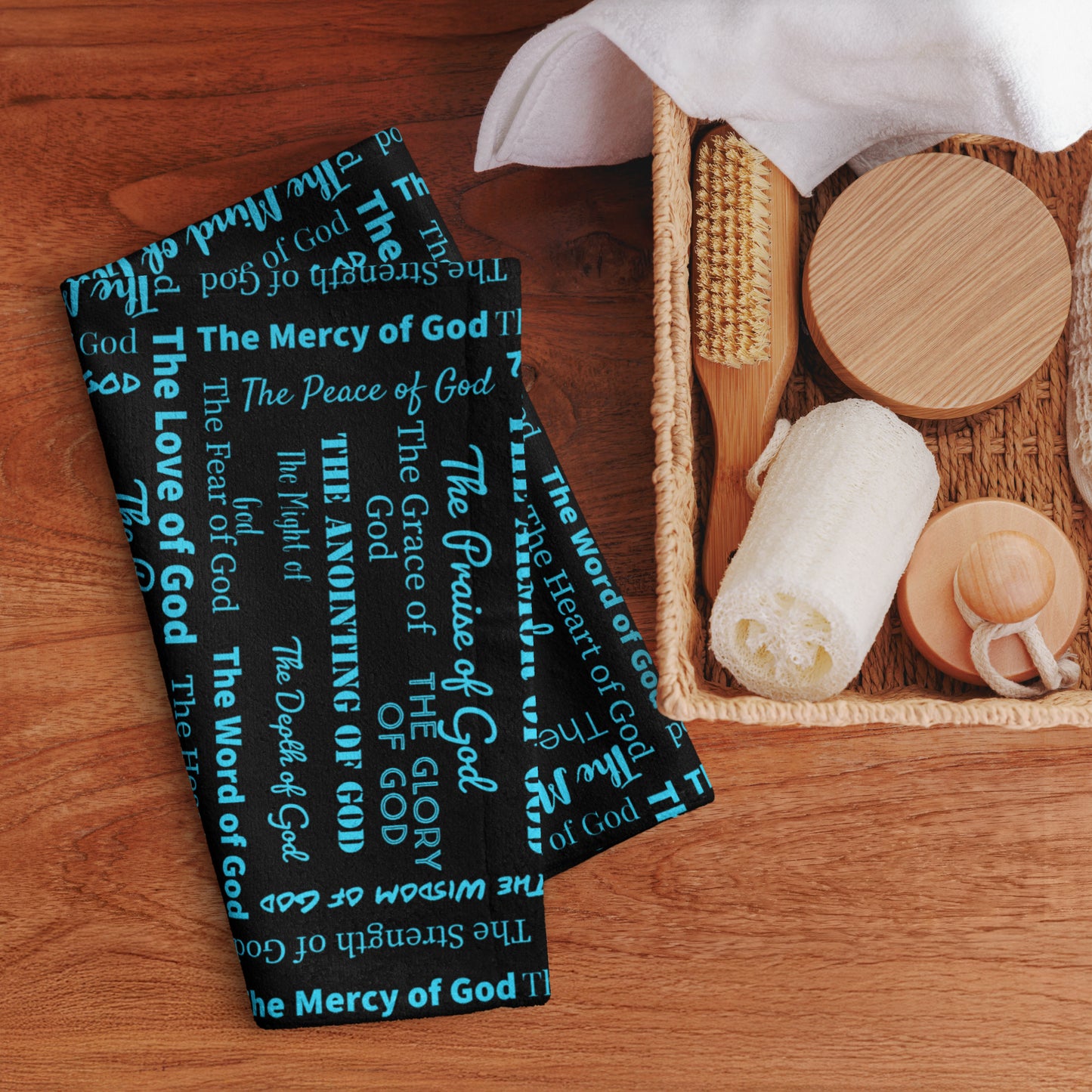 Attributes of God Hand towel - Turquoise/Black