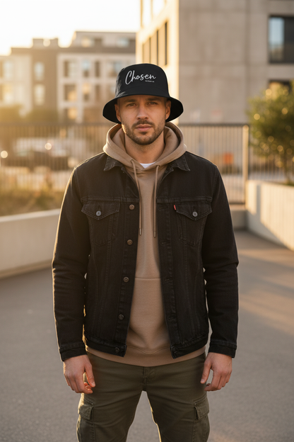 Chosen 1st Peter 2:9 Black Bucket Hat – Male Lifestyle Mockup