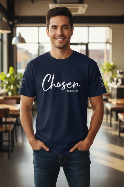 Chosen Navy T-Shirt – Male Lifestyle Mockup