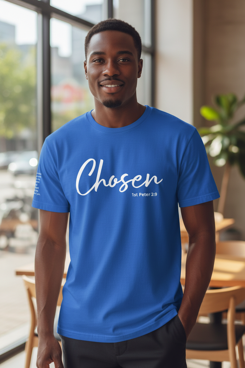 Chosen Royal Blue T-Shirt – Male Lifestyle Mockup
