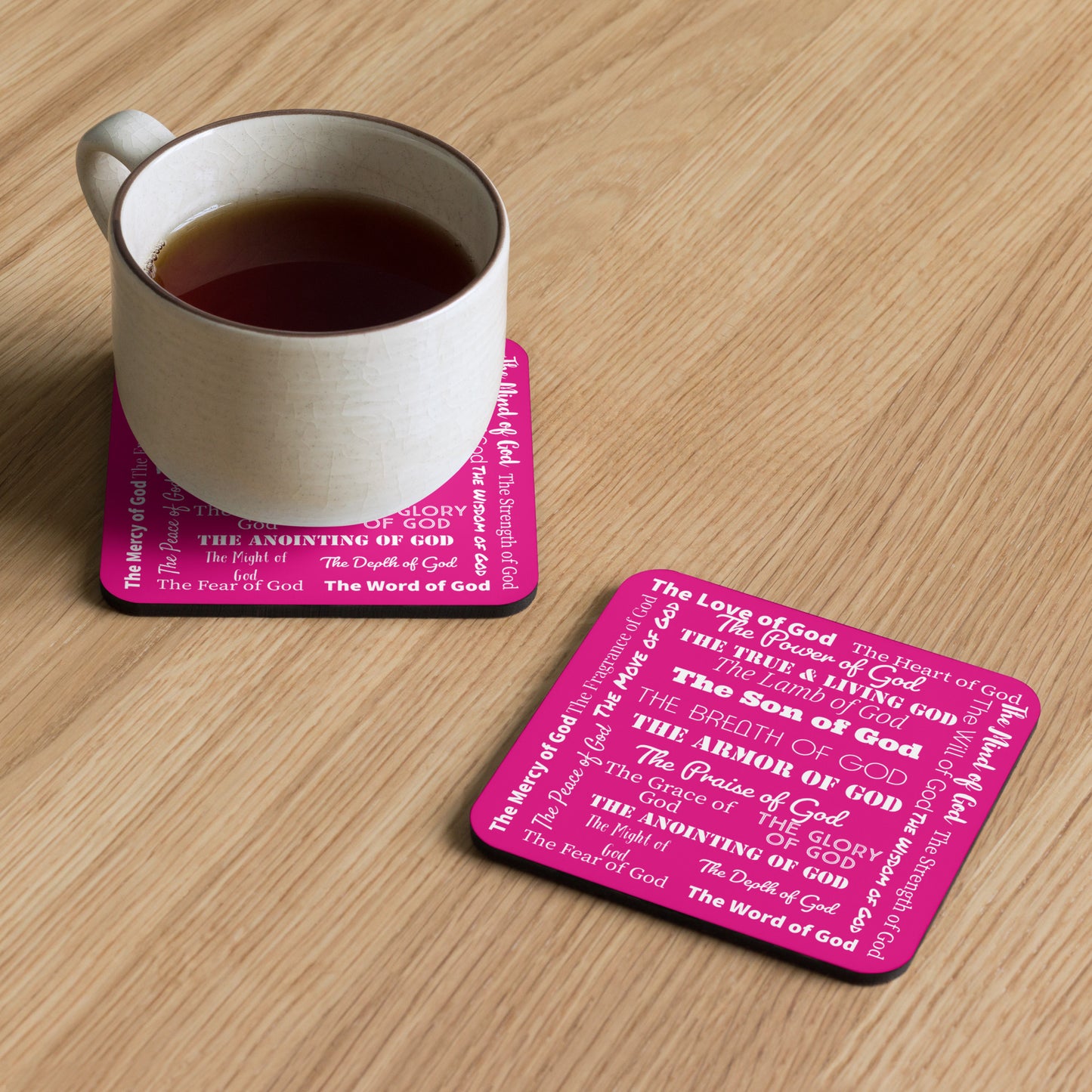 Attributes of God plastic & cork back coaster - Hot Pink