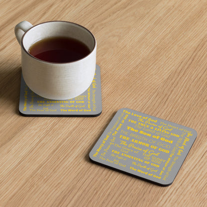 Attributes of God plastic & cork back coaster - Grey/Gold