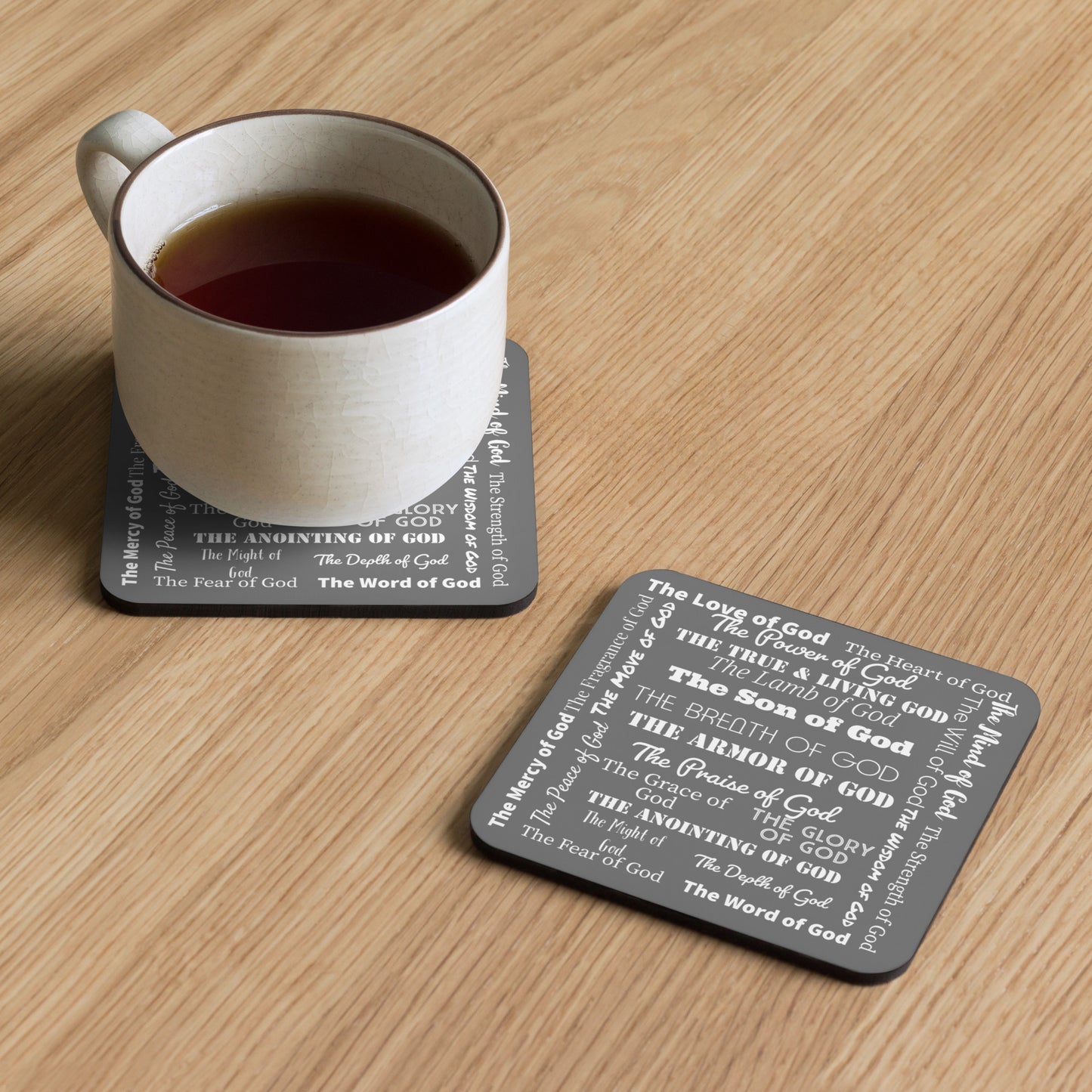 Attributes of God plastic & cork back coaster - Dark Grey