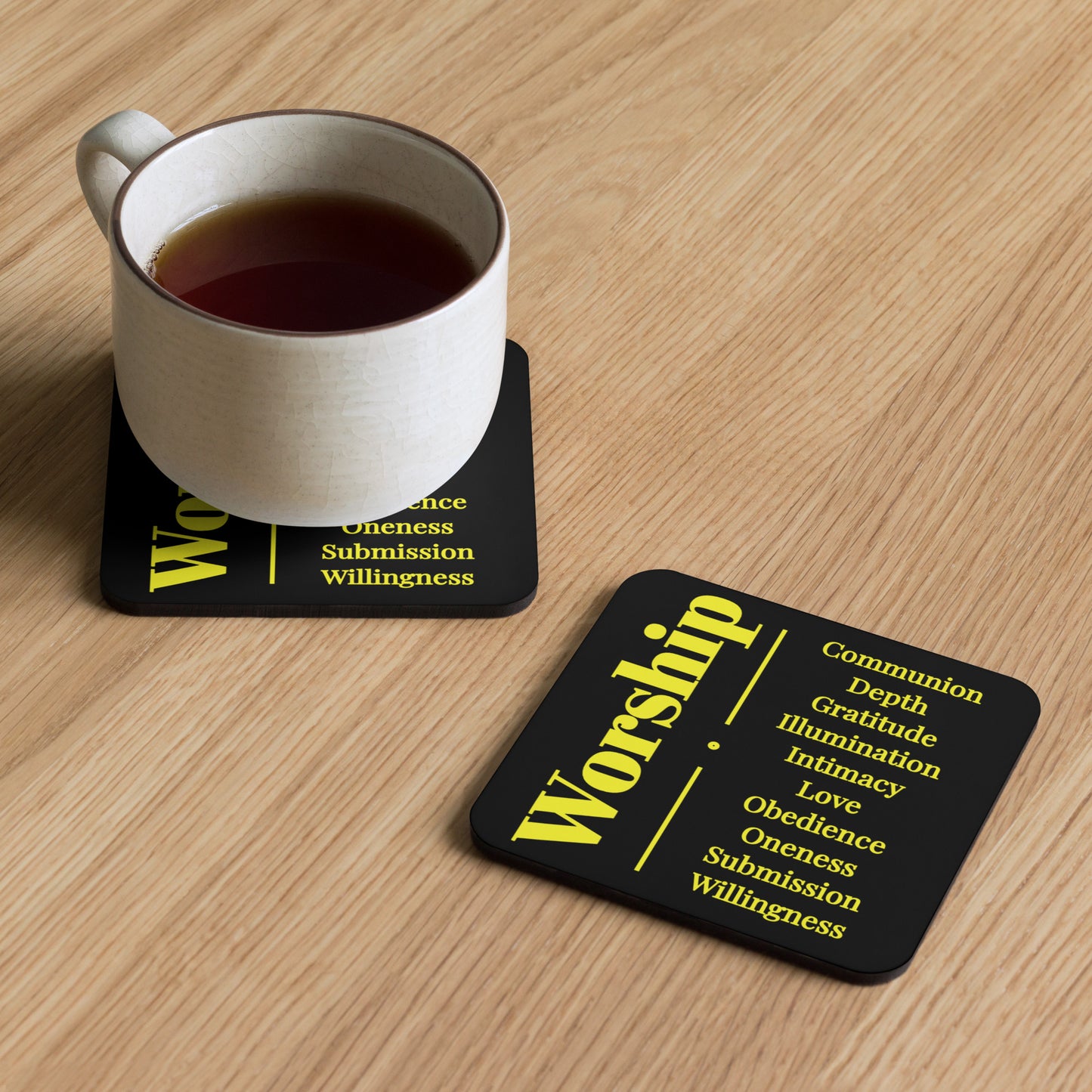 Worship - Cork-back coaster - Black/Gold