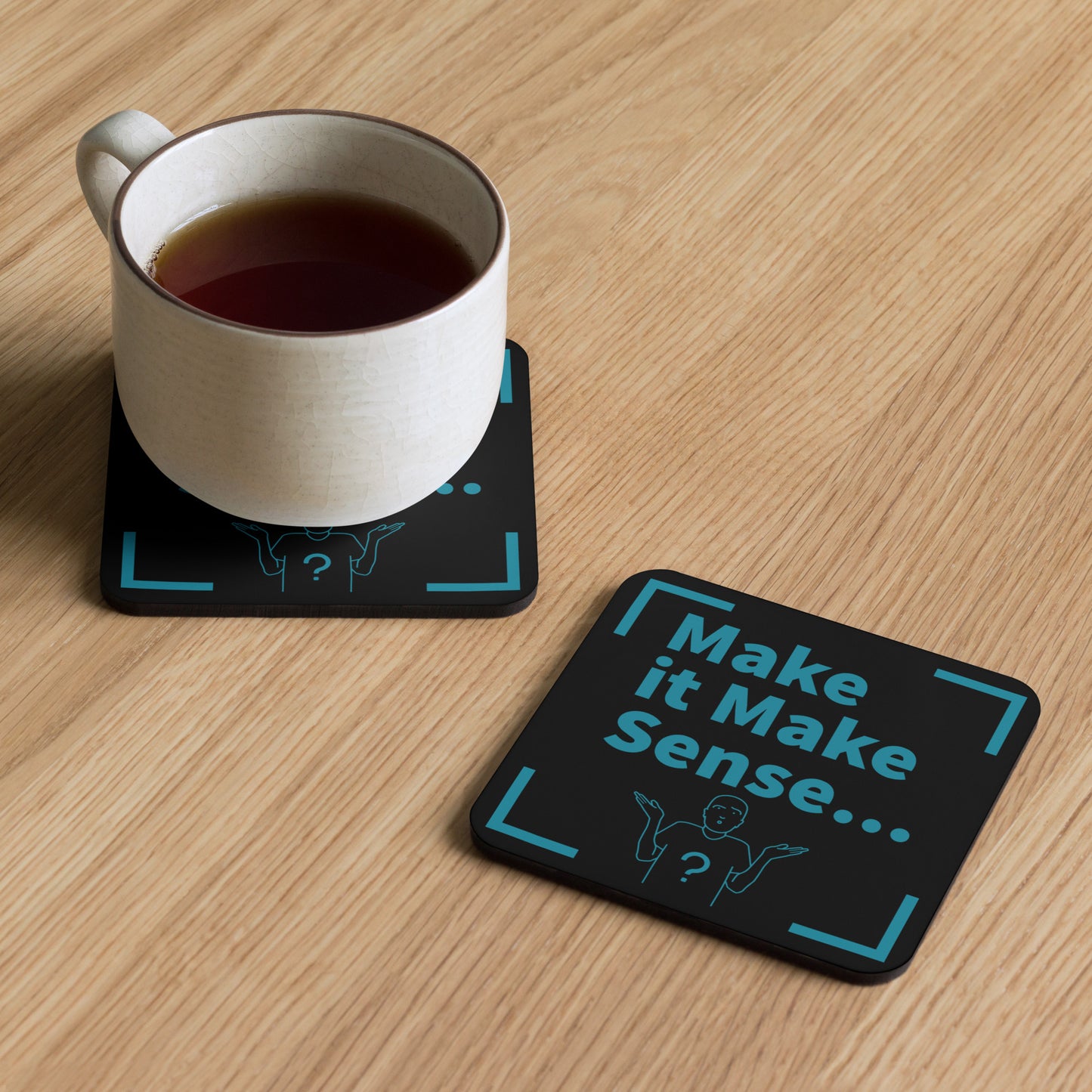 Make it Make Sense Cork-back coaster - Black/Teal