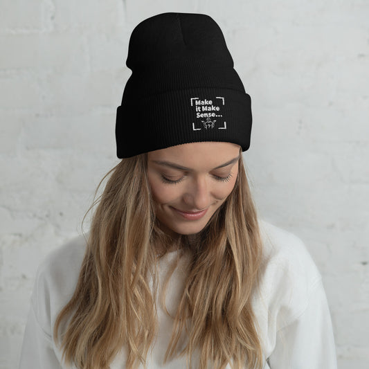 Make Sense Beanie (White Print)