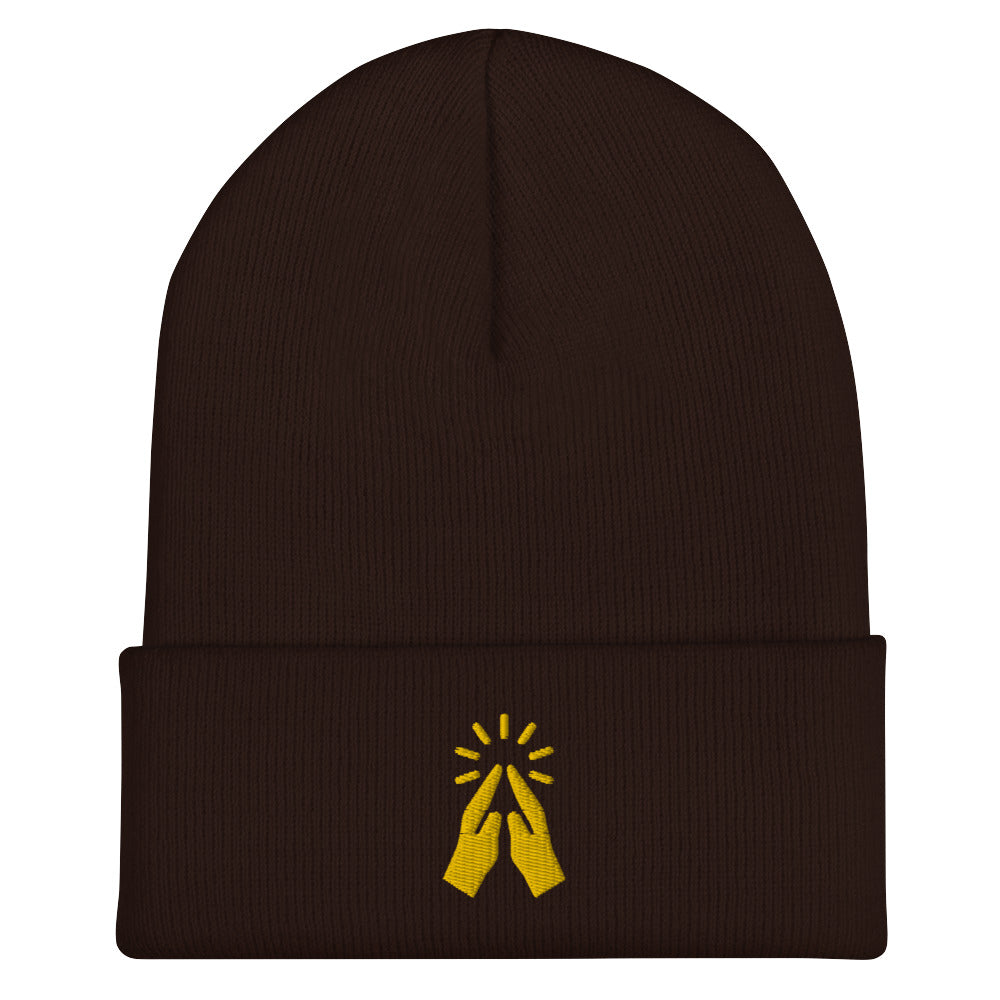 Praying Hands Acrylic Cuffed Beanie - Yellow print