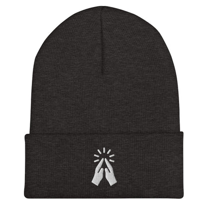 Praying Hands Acrylic Cuffed Beanie - White print