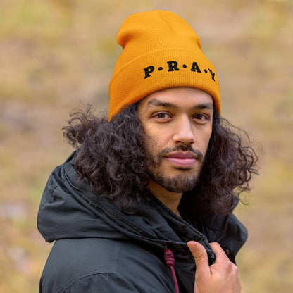 Pray Acrylic Cuffed Beanie - Black print