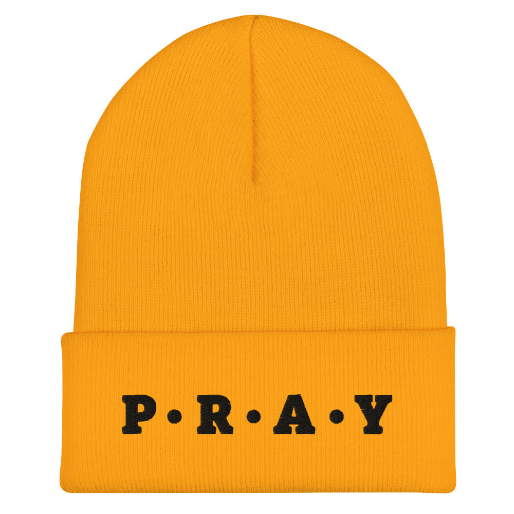 Pray Acrylic Cuffed Beanie - Black print